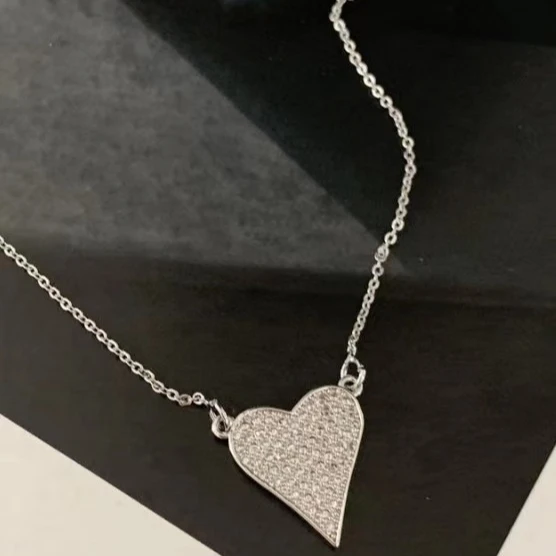 

Heart Necklace copper micro paved sliver plated Fashion Men Gift Silver Party New Women Design Jewelry Zircon