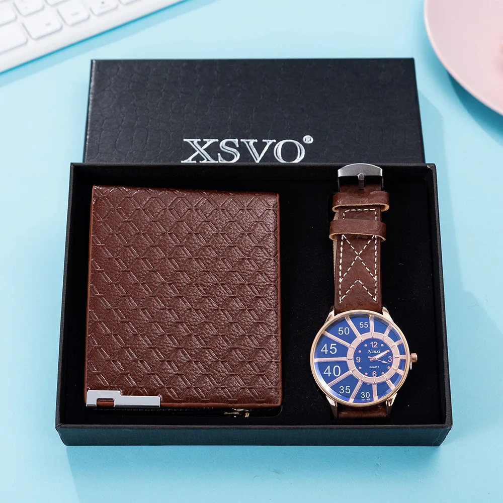 

Chrismas gift set mens wallet set genuine leather best gift men watch sets