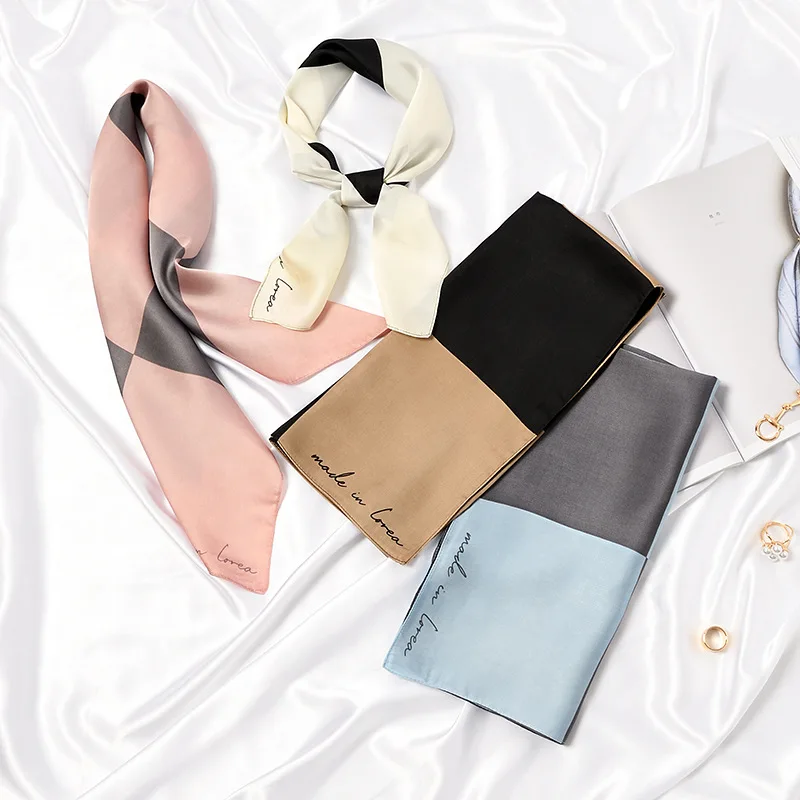 

Amazon Hot 70*70cm High Quality Headscarves Square All-match Decorative Scarf Neck Protector Women 100% Silk Scarf Print Plain