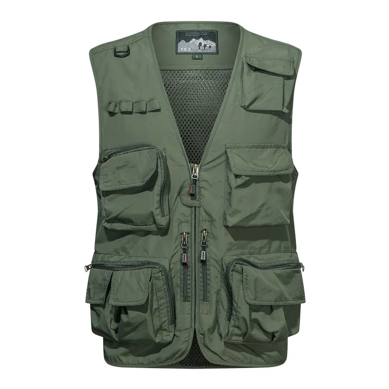 

2021 Plus Size Solid Color Waistcoat Outdoor Multi-pocket Fishing Photography Functional Vest for Men