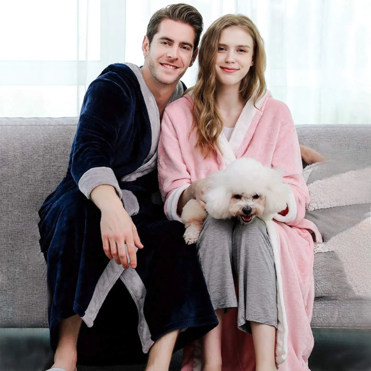 

Long Fleece Hooded Plush Robes Men Pajamas Mens Bathrobes With Pocket