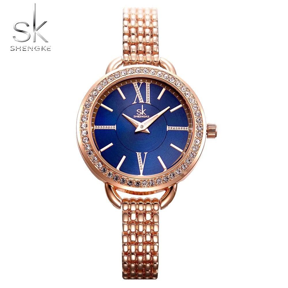 

Shengke Fashion Women Alloy Watch Luxury Crystal Dial Lady Bracelet Watch Rosegold Woman Quartz Ladies Watches Support Dropship