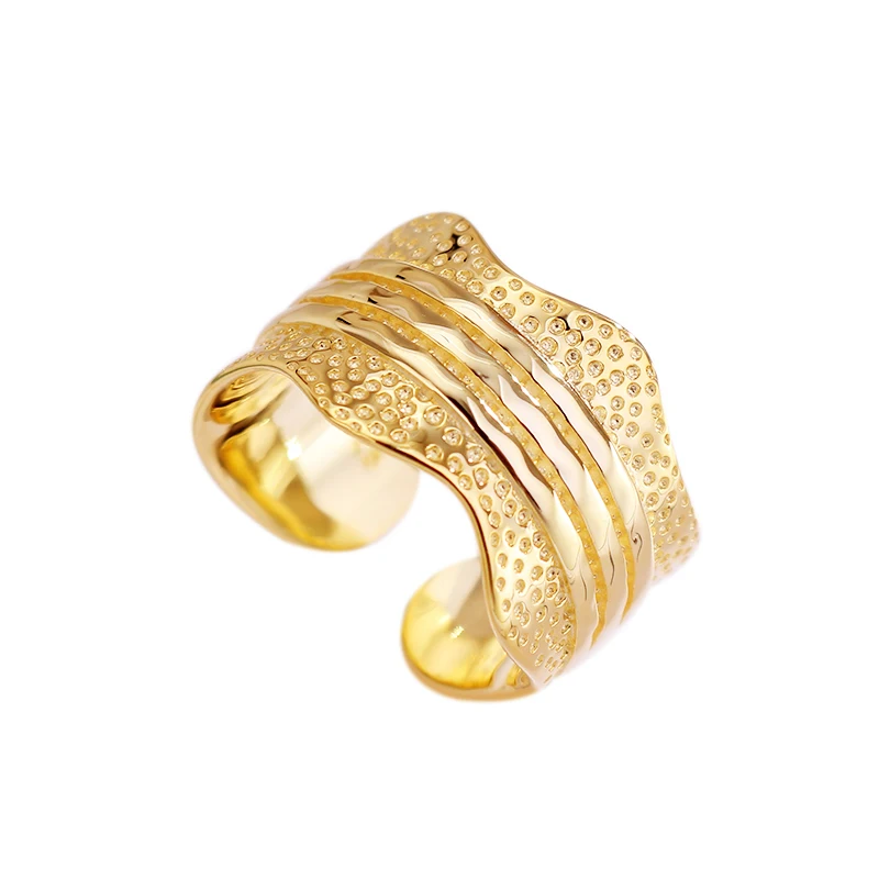 

Fukarni Geometric Irregular Rough Surface Appearance Beach Gold Plated Finger Ring Volcanic Lava 925 Sterling Silver Rings KR310