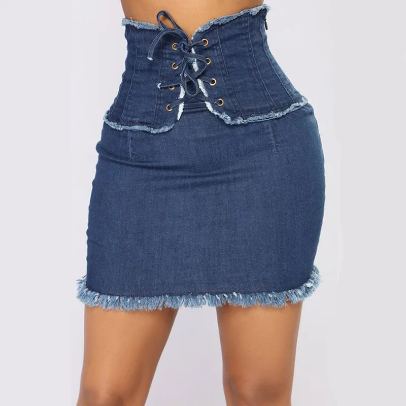 

CL-570 Hot Sales High Waist Stretch Denim Skirt New Stylish Fashionable Casual Plus Size Custom Women Denim Skirt, Picture color