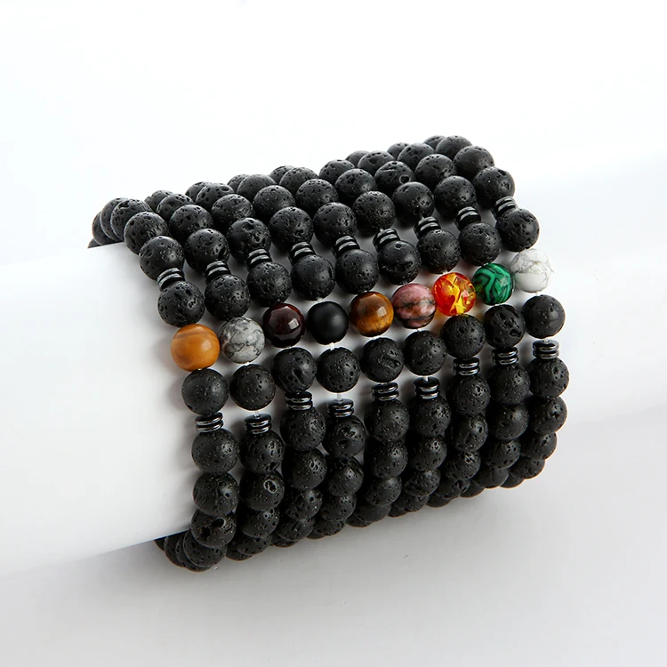 

Custom Beads Bracelet Handmade 8mm All Lava Beads With One Howlite Bracelet For Men Jewelry Pulsera Mujeres De Piedra Natural, As picture