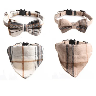 

Amazon Hot Sale Bowknot Bells Bibs Pet Cat Dog Collars Fall Dog Collars Dog Bandana, Plaid