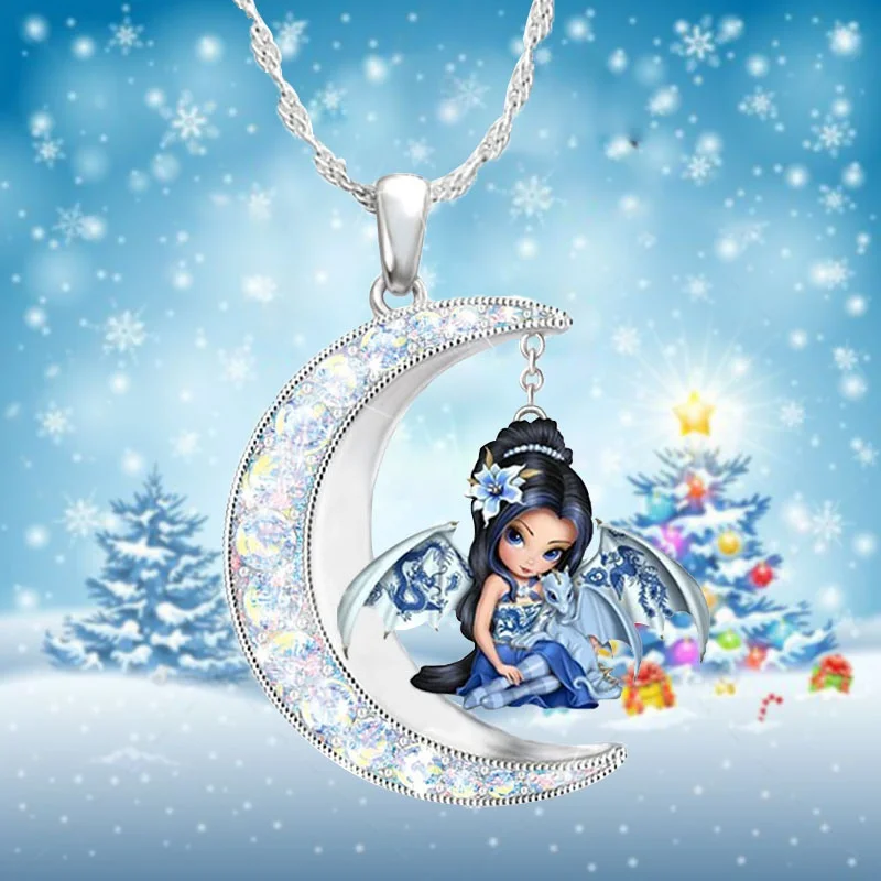 

Exquisite Fashion Moon Diamond Pendant Princess Blue Jewelry Cute Cartoon Acrylic Dragon Girl Necklace