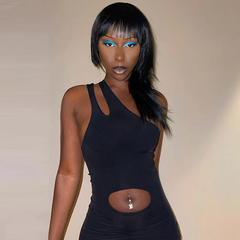 

Wholesale new one shoulder open back cut out side slit slim long dresses for women