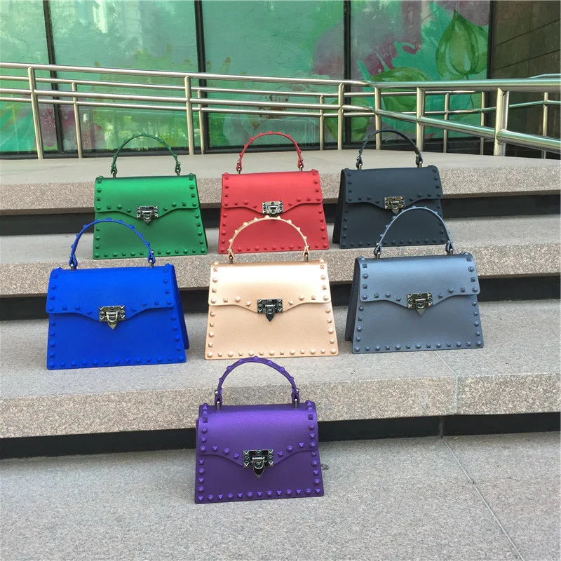

New Fashion rivet shoulder bag handbag crossbody bag pvc jelly luxury purse hand bags for ladies 2020, As picture