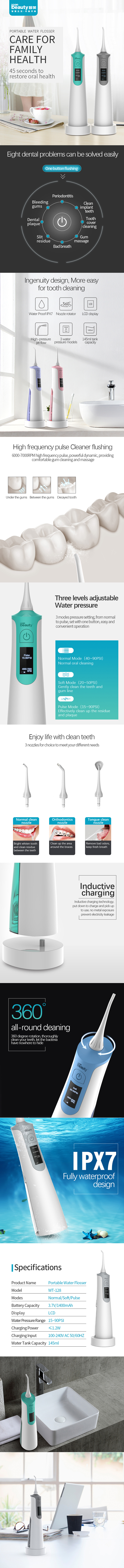 Iconbeauty WT-128 Water Jet Pick Dental Teeth Care Flosser Oral Irrigator Tooth Cleaner