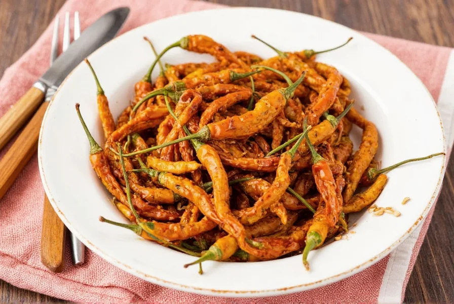 Dried Hatch Chiles on wooden surface