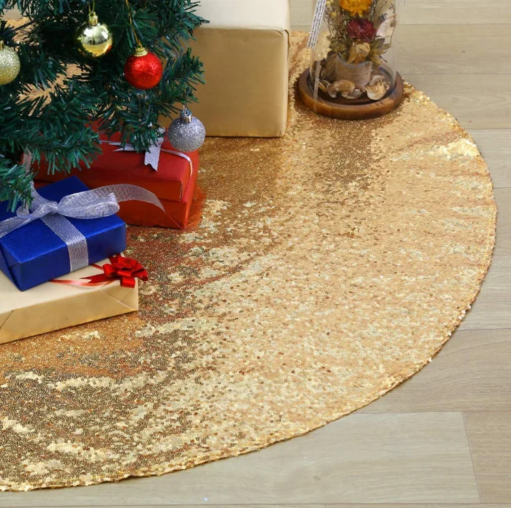 

Gold Christmas Decorations 24 Inch Xmas Tree Skirt Sequin Small Tree Skirt Holiday Tree Ornaments