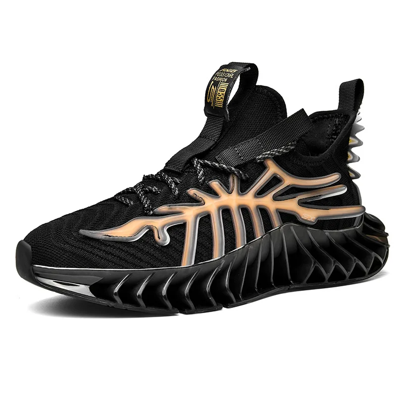 

2021 Stylish Breathable Knit Upper Men Sports Shoes Fashion Mesh Upper E-TPU Sole Sneakers for Man, Blue, white-blue, black-gold, black-blue