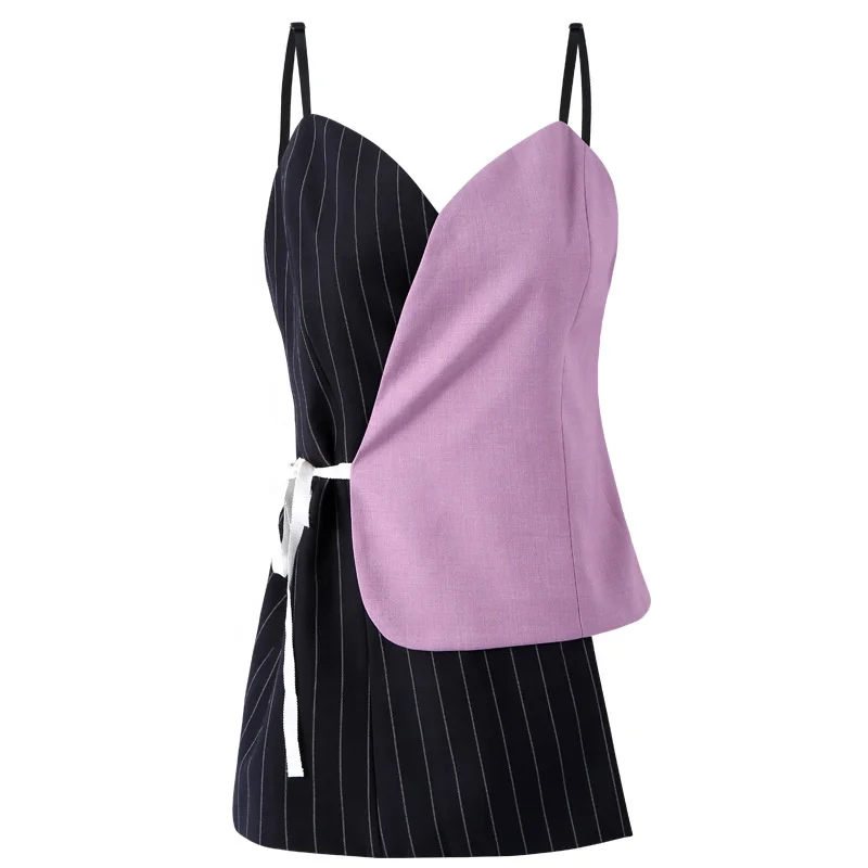 

2021 Summer New Style layered Asymmetric color Suspenders Suit Tank Tops Vest Suspenders Women Crop Top, Purple
