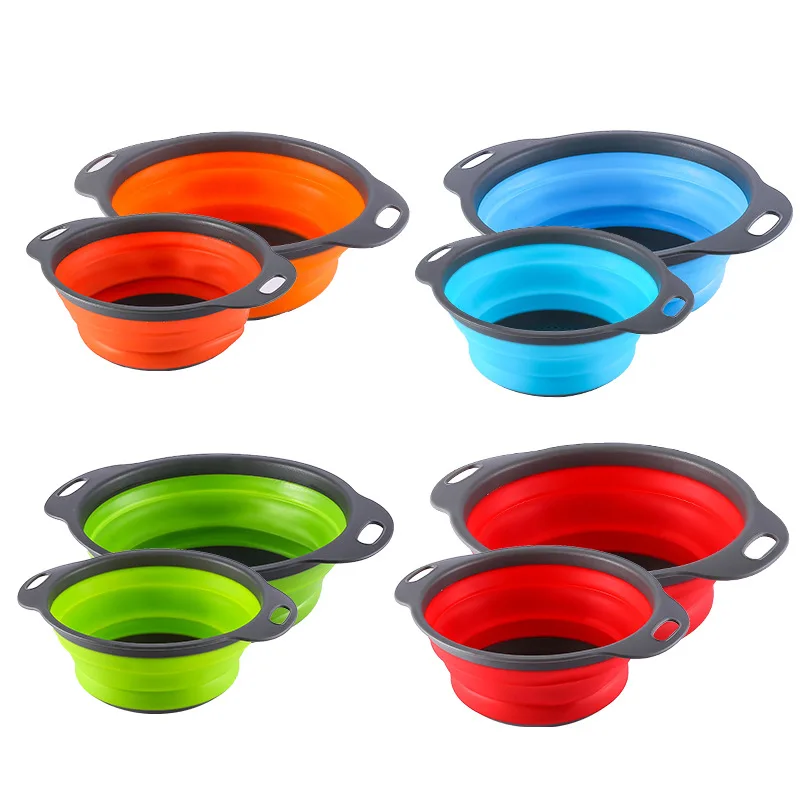 

Silicone Folding Colander Drain Basket Collapsible Kitchen Storage Tool Fruit Washing Basket, Green,red