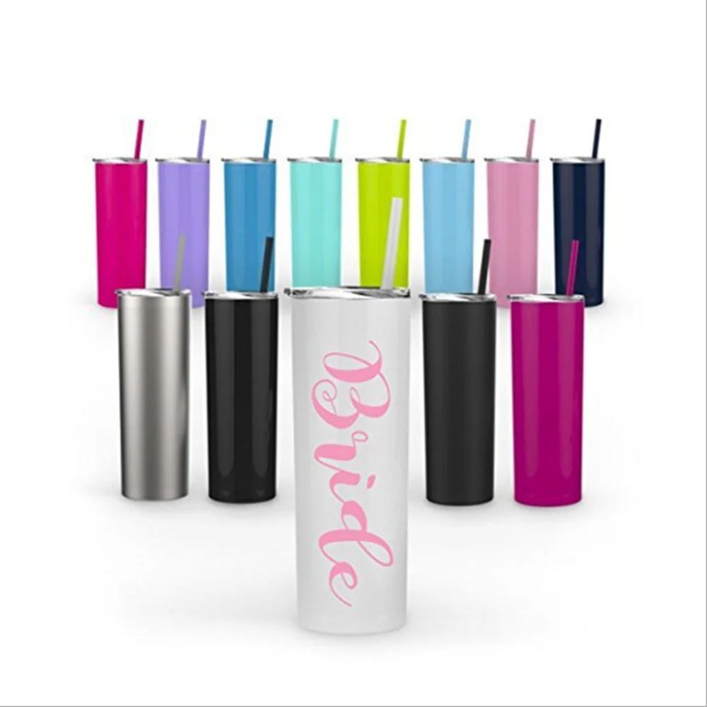 

2020 hot Selling 20oz Double Wall Stainless Steel Skinny Tumbler With Lid and Straw, Customized colors acceptable