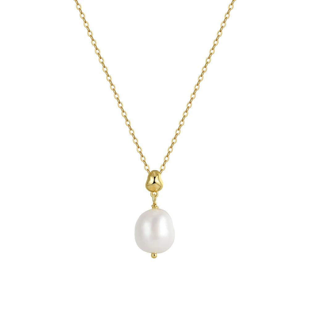 GPN48 RINNTIN 925 Sterling Silver 14K Gold Plated Cable Chains with Cultured Freshwater Pearl Necklace Jewelry for Women