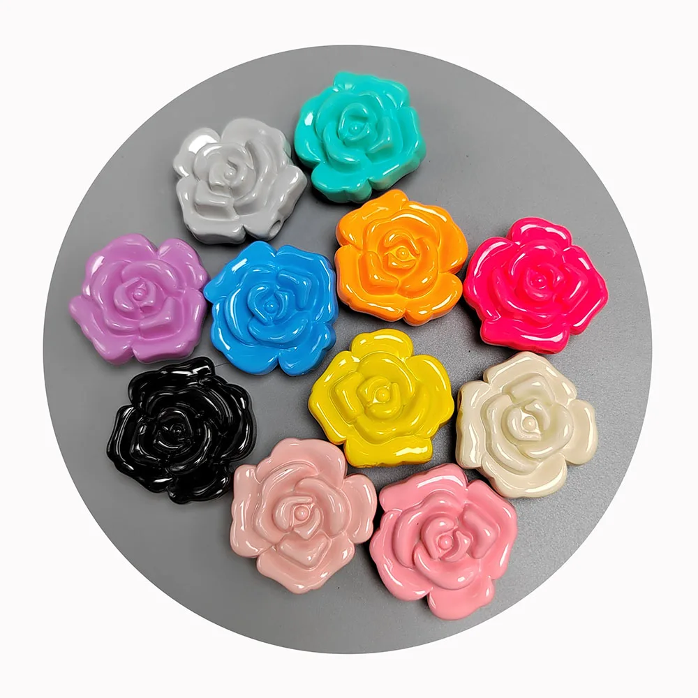 

31MM Flower Acrylic Jewelry Bead with Hole 100pcs Plastic Loose Beads for Handicraft Hair Clips Bracelet Accessories