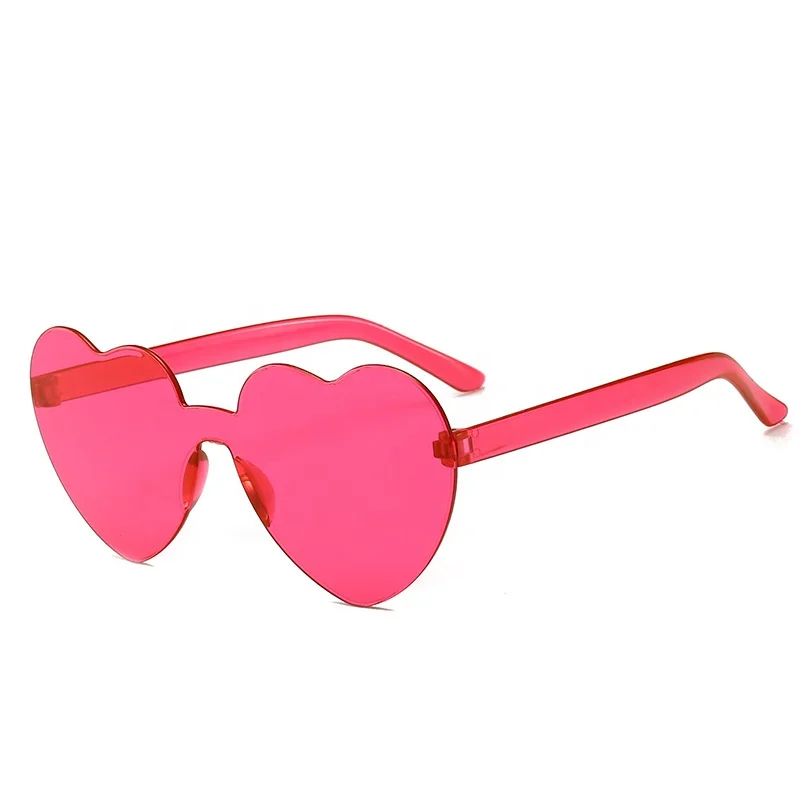 

Cheap Wholesale Heart Shaped One Piece Transparent Sunglasses Candy Color Love Peach Heart Sunglasses for Men Women, As pictures show