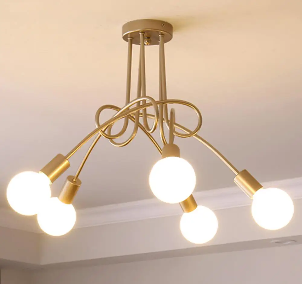 Amazon hot sale Mid-Century 5 Lights Gold Sputnik Pendant Lighting Modern Chandelier for Dining Room Living Room