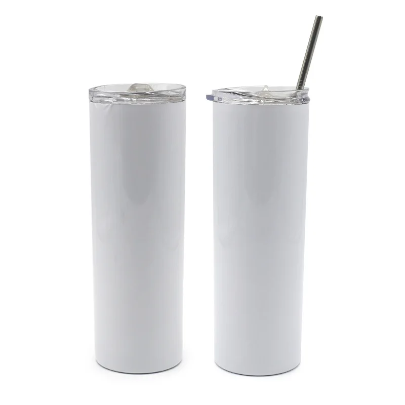 

2021 Hot Selling 20oz Skinny White Straight Sublimation Blanks Stainless Steel Tumblers With Metal Straws, Blue, black, pink, gold, silver, white, purple, green, orange