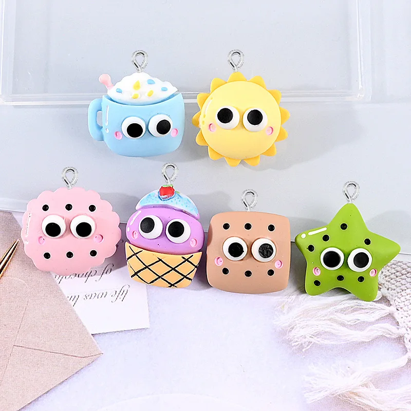 

Kawaii Big Eyes Biscuits Cabochon Flat Resin Charms for DIY Earrings Keychain Necklace Pendants Jewelry Making Decoration, Green,blue,purple,pink,yellow,brown