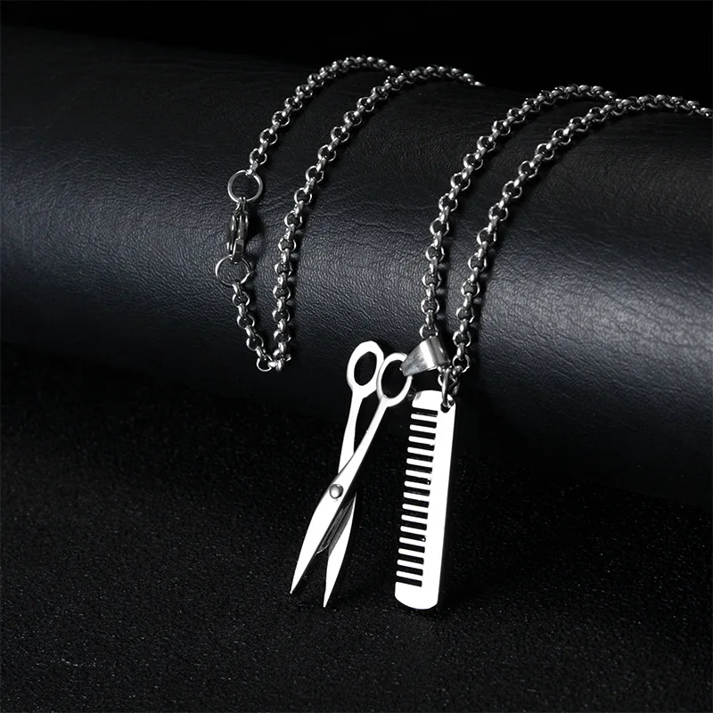 

2020 Stylist Beautician Necklace Scissors Comb Hairdresser Gift Scissors & Comb Pendant Necklaces For Women Men Necklace