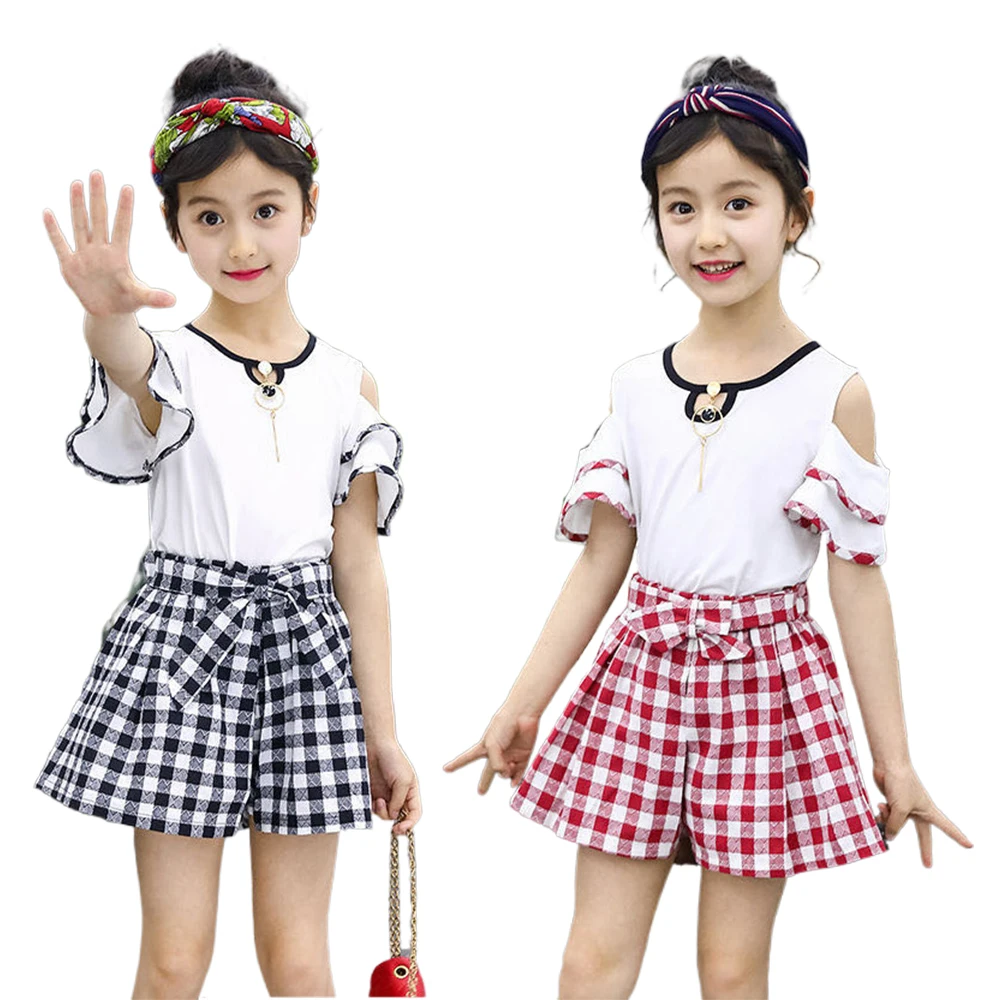 

Girls' Westernized Summer Dress Set Skirt 2021 New Zhongda Korean Children's Short Sleeve Girl Skirt, Red, black