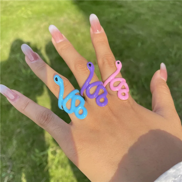 

Colorful y2k jewelry punk sweet snake dripping oil finger rings for women vintage fashion new stackable gold plated enamel ring
