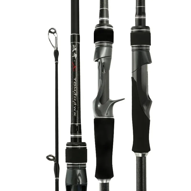 Jetshark Tomahawk 1.8m 2.1m 2.4m Bass Fishing MH/H Two Tips Carbon Spinning Casting Strong Fishing Rods