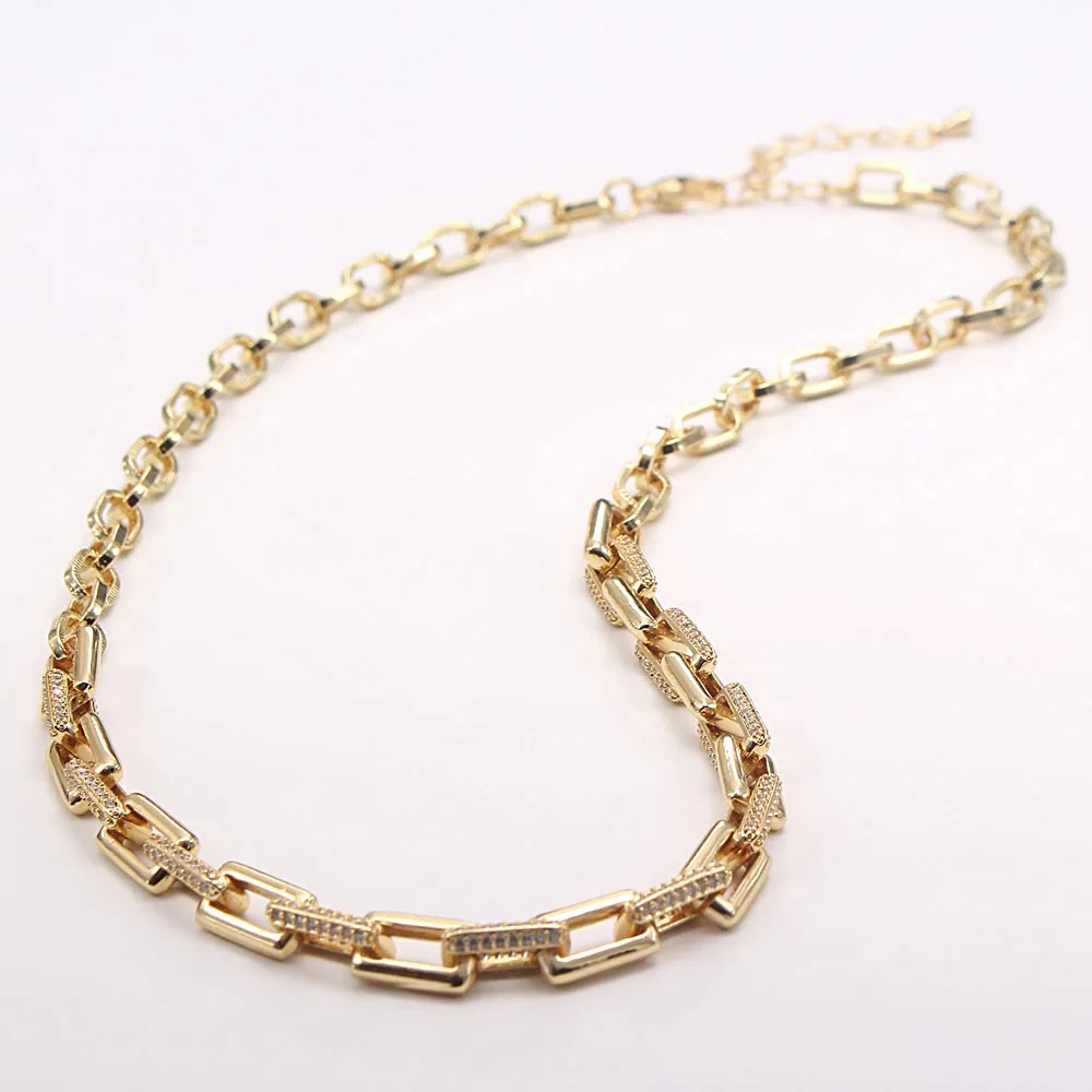 

MHS.SUN Vintage Mosaic Zircon Chunky Chain Necklace Luxury Design Women/Men Fashion Choker Necklace High Quality, Gold