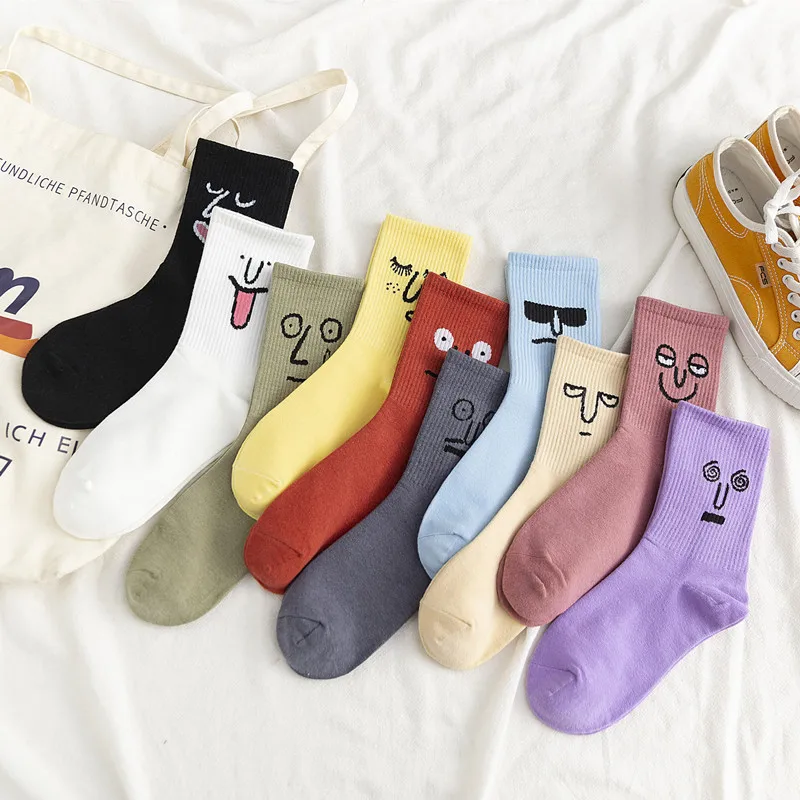 

Smiley face knit tight emotion mood happy funny crew casual socks women unimex, 10 colors