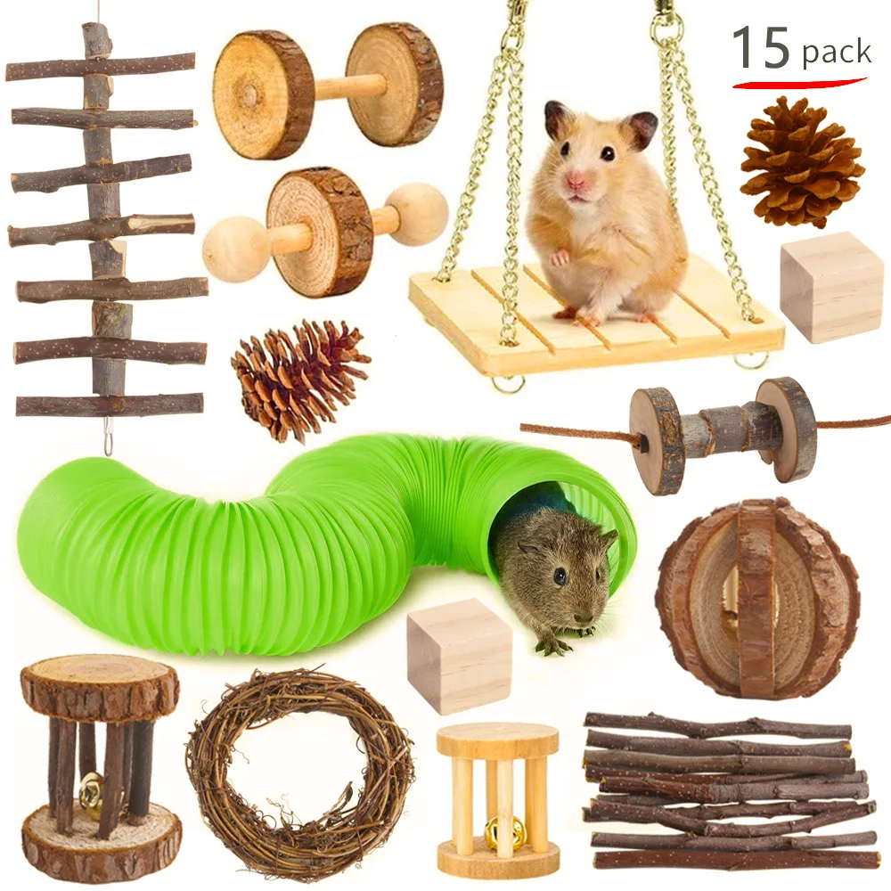 

JXANRY Ins Small Pets Toy Funny Wooden Hamster Toy Pet Rabbit Guinea Pig Parrot Play Molar Kit