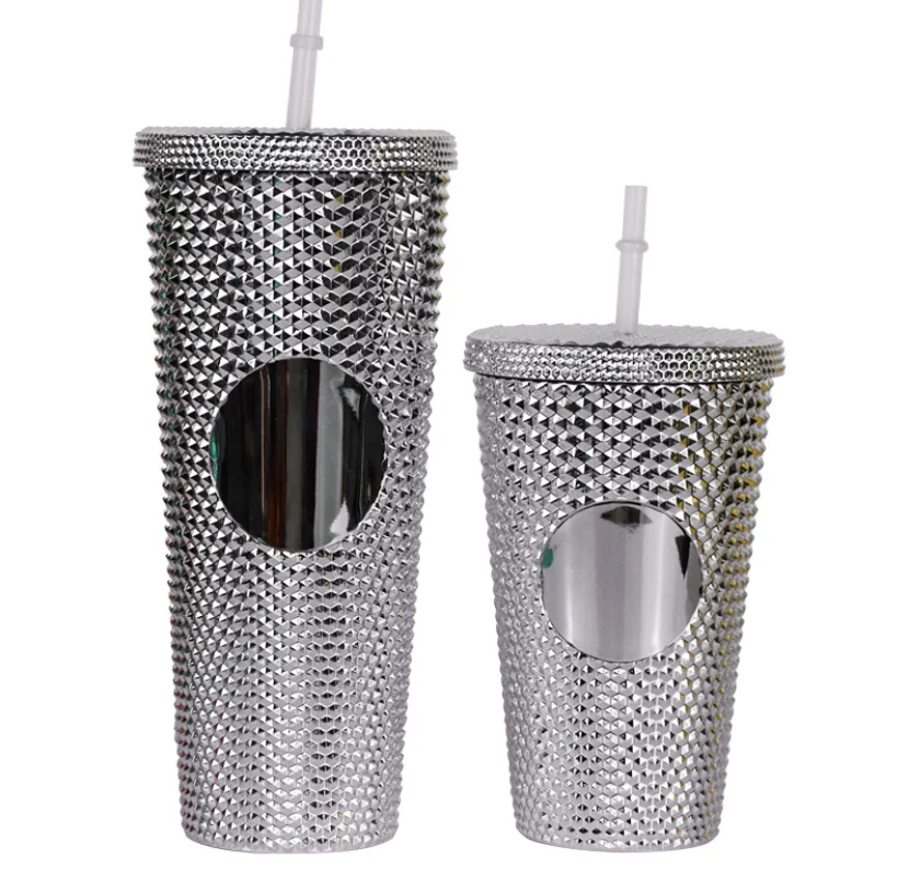 

YIWU ALLSHINE Double Wall Matte Plastic Tumbler matte studded reusable cold color changing cups with lid and straw, Black