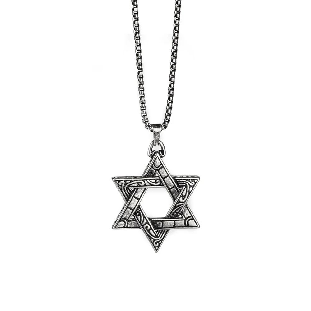 

Hip Hop Jewelry Antique Silver Stainless Steel Star of David Pendant Necklace