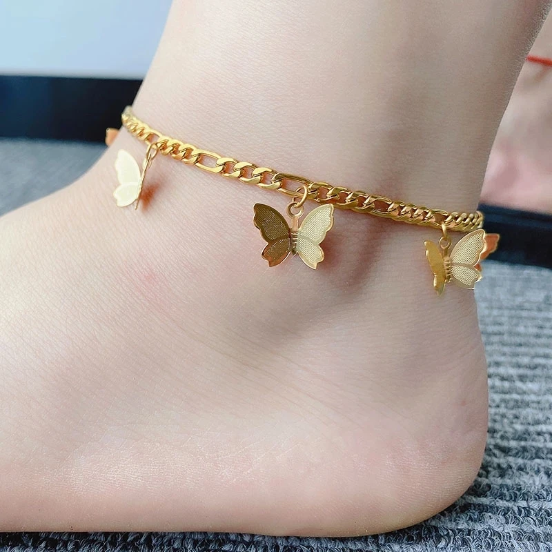 

Summer Sandals Foot Bracelets Stainless Steel Butterfly Anklet Boho Beach Anklets for Women