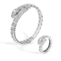 

Italian Silver Jewelry Sets Snake Shape Rhodium Plated Bang Ring Set Cubic Zirconia Crystal Stones Jewelry Sets For Women
