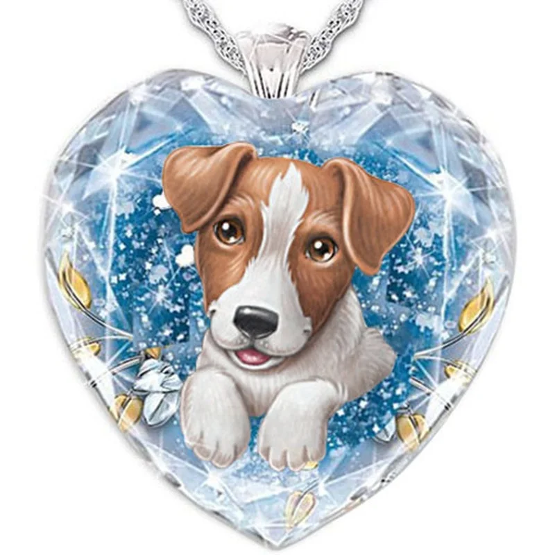 

Fashion dog crystal cartoon animal Jack Russell sent all the love necklace pendants from above