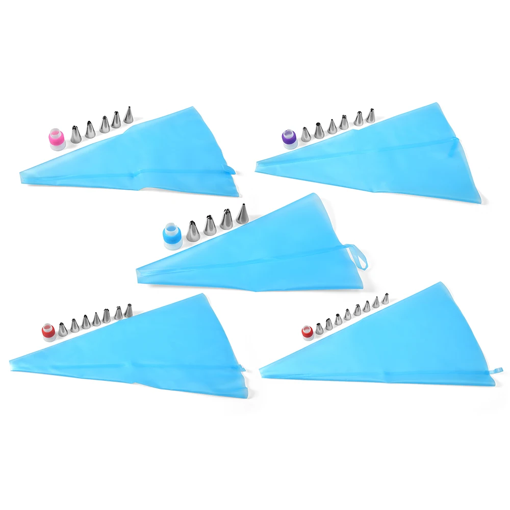 

Cake decorating set blue pastry piping bags with stainless steel piping nozzle
