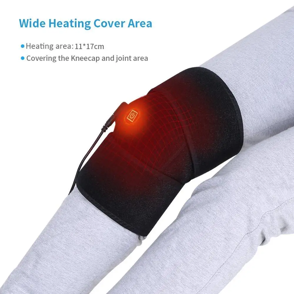 

Heated Knee Brace Wrap Heat Knee Brace Heating Pad Wrap & Supports Pain Fatigue Relieves Discomfort Keep Warm Health Care, Black