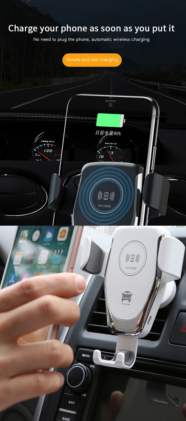 Car Charger 2020 New Car Auto Charging Automatic Clamping Dashboard Qc3.0 Adapter Amazon Top Seller Car Wireless Charger Holder