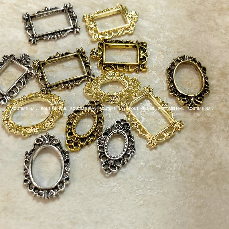 

New arrival baroque style retro frame 3d metal charm gold silver nail art charms nail accessories, Various