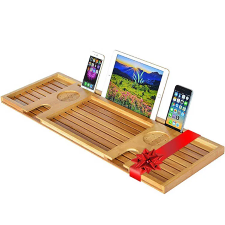 

bamboo retractable adjustable bathroom tray bath artifact, Natural