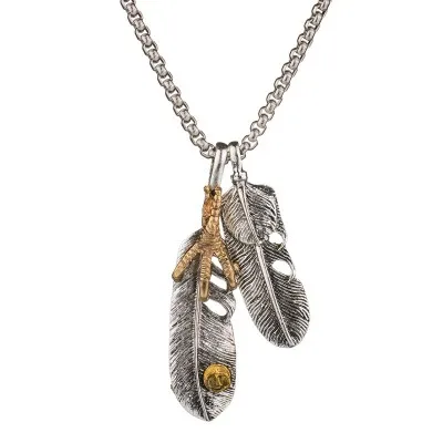 

Gold retro feather pendant angle wings alloy necklace for men, As pic
