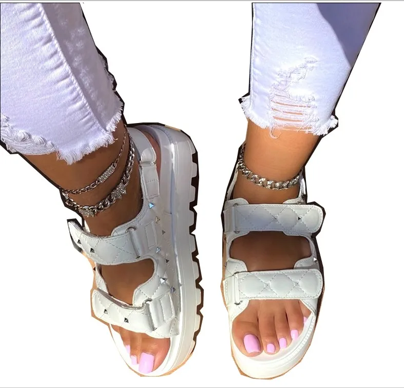 

fashion rivet women shoes loop & hook PU ladies sandals 2021 platform shoes for women