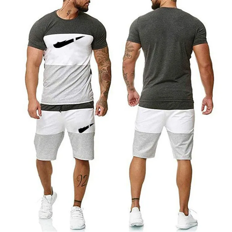 

Summer Men Set Fitness Suit Sporting Suits Short Sleeve T Shirt + Shorts Quick Drying 2 Piece Set, Customized color