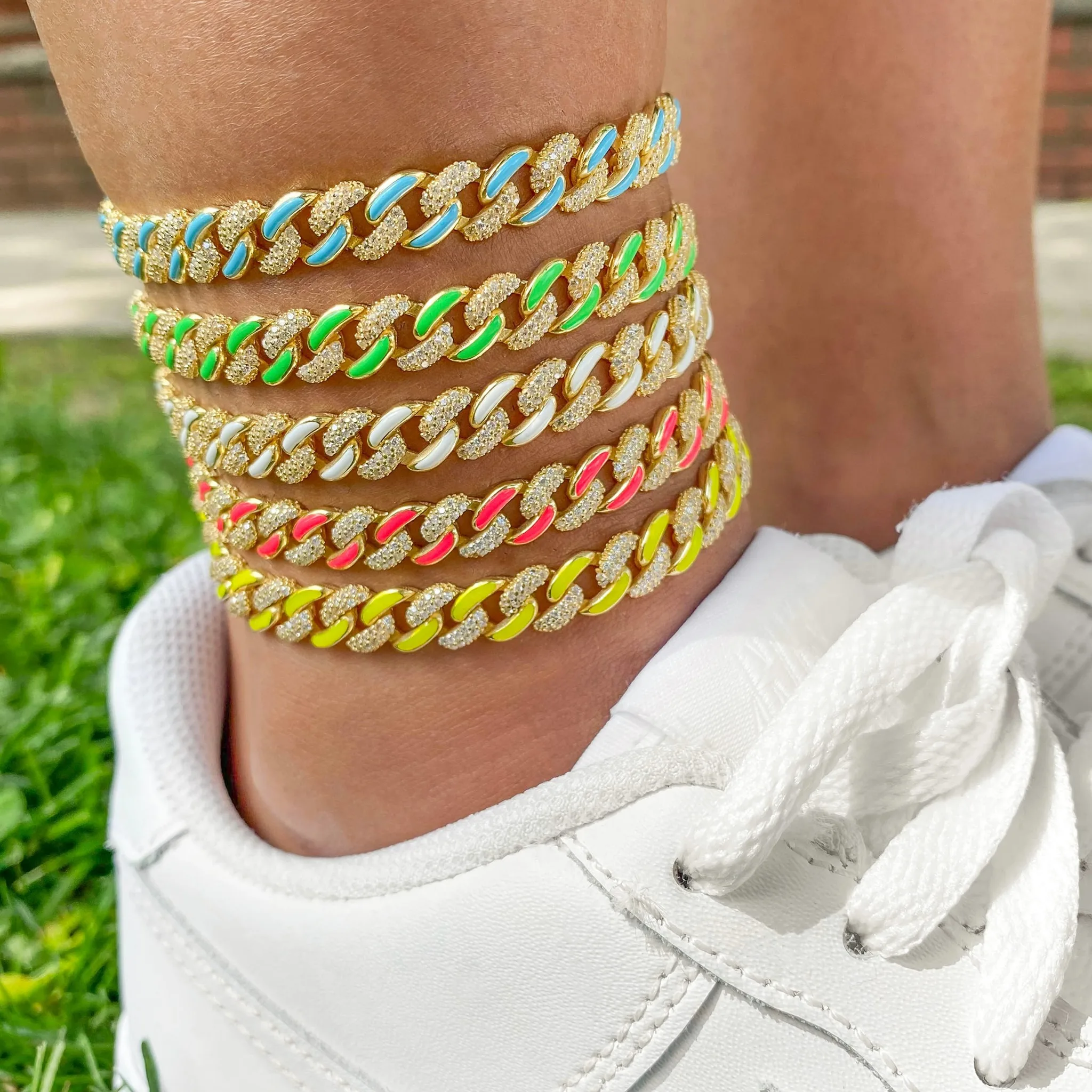 

2021 Summer Colorful Jewelry Neon Enamel Cuban Link Chain Anklet For Women