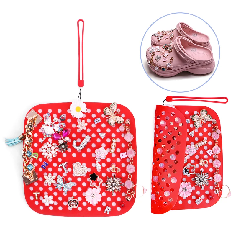 

Decoration Organizer Mat Portable Roll Storage Bag Wall Mounted Hanging Silicone Display Stand Pad Shoe Croc Charms Organize