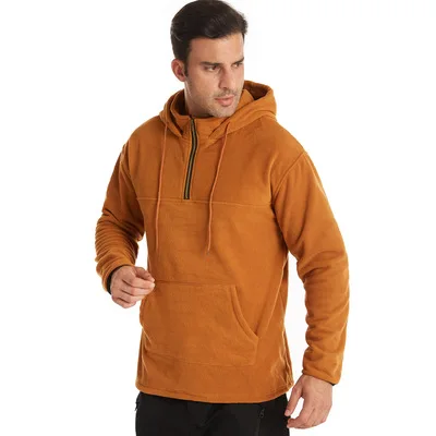 

Fall 2021 New Fleece Solid Men Hooded Fashion Pullover Polar Zip Sweatshirt For Men's Oversize Hoodie