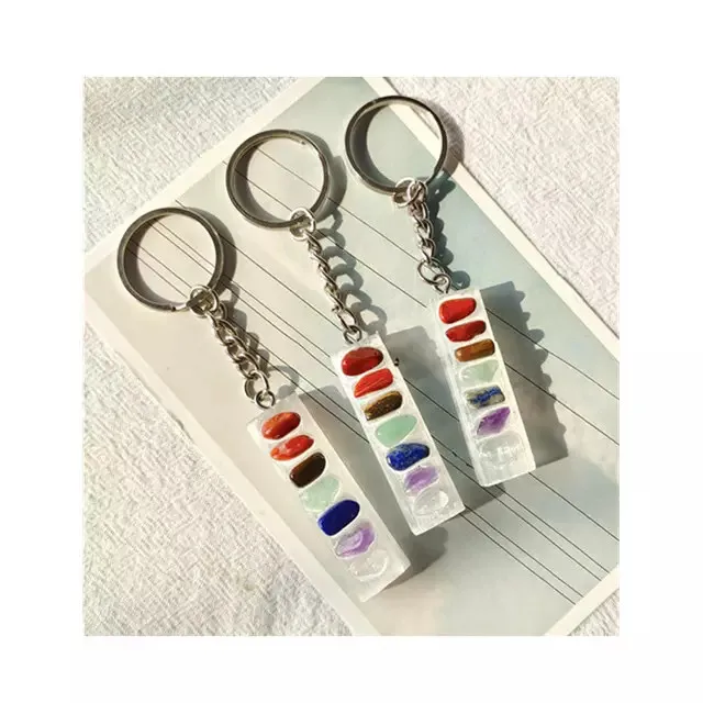 

Wholesale natural hand made crystal jewelry 7chakra chips selenite key chain precious stones for sale